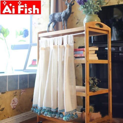Korean Lace Flower Ball Decoration Short Curtain For Kitchen Half-Curtain Small Bay Living Room Window Curtain Divided QT041#3