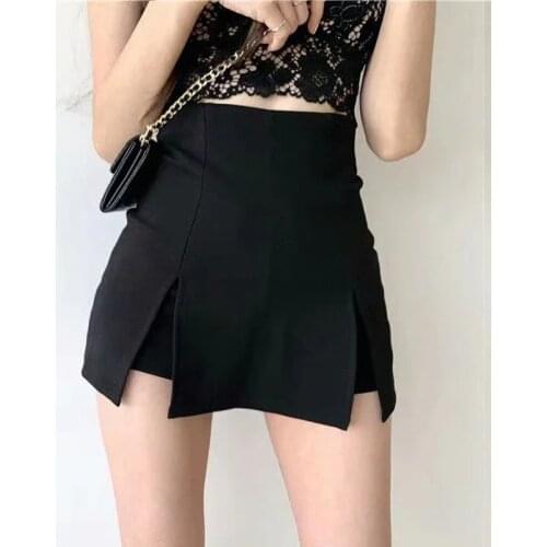 8321 womens wholesale Korean style casual short skirt with high waist and split hem irregular womens skirt pants