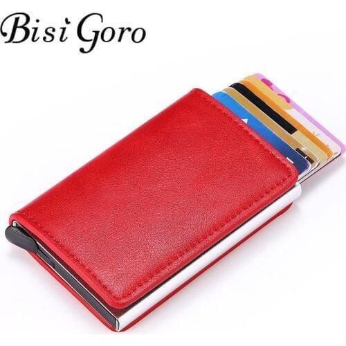 BISI GORO 2019 Slim RFID Wallet Business Card Holder Hasp Aluminum Credit Card Wallet Metal Credit Mini smart Men Purse