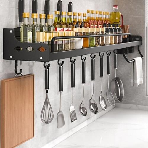 Kitchen Wall-mounted Storage Rack for Condiments Multi-functional Knife Holder Wall Hole-free Storage Rack Wall Shelves