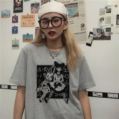 Summer Japan Harajuku Streetwear Cartoon Aesthetic Gothic Punk cartoon kawaii funny Tops Women chic loose casual clothes T-shirt