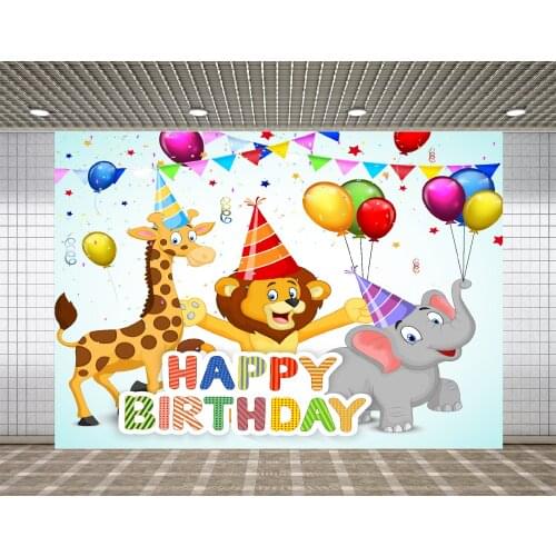 Lyavshi Birthday Background Cartoon Lion Giraffe and Elephant Photography Background Backdrops Photocall Photo Studio Props