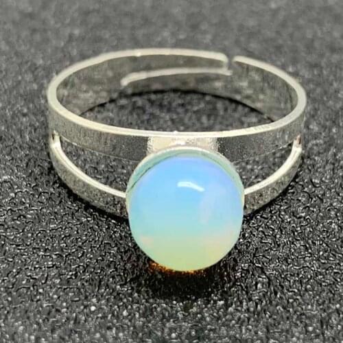 Fashion Natural Stone Rings for Women Amethyst Opal Pink Crystal Rings Adjustable Jewlery Gifts