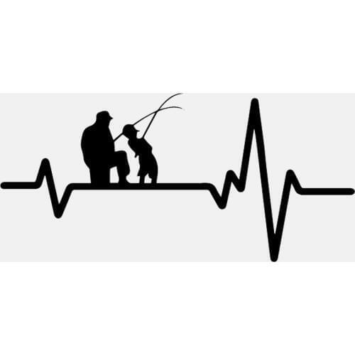 Dawasaru Dad Son Heart Beat Line Fishing Car Sticker Waterproof Decal Laptop Truck Motorcycle Auto Decoration PVC,17cm*8cm
