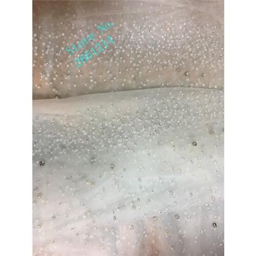 Latest African French Lace Fabric High Quality African Tulle Lace Fabric with fill beads For Wedding dress white