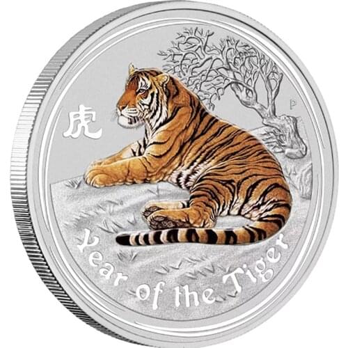 Year of The Tiger Australia Animal Commemorative Coins 1 oz 9999 Silver Colorful Elizabeth II Souvenirs New Year Gifts