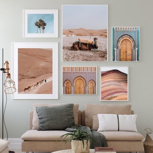 Boho Landscape Canvas Painting Wall Art Poster Desert Travel Marrakech Poster Camel Print Painting Living Room Morocco Decoratio