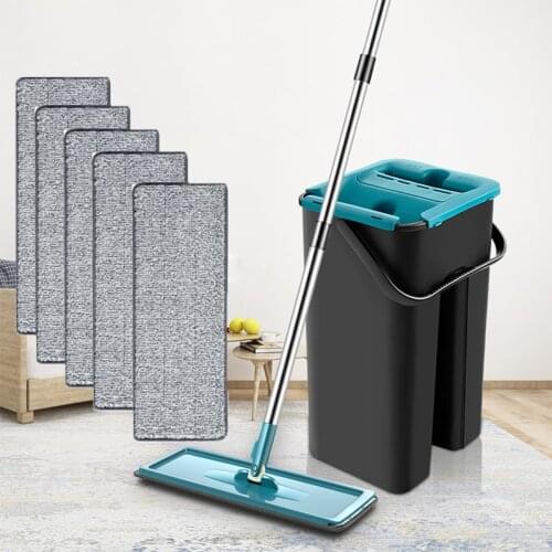 Shebaking 360 Rotating Flat Mop with Bucket Household Cleaning Squeeze Mop with 4/6Pcs Replaceable Microfiber Pads