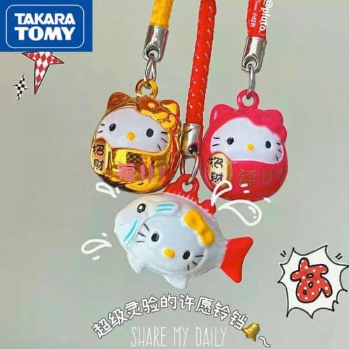 TAKARA TOMY good luck to Hello Kitty keychain bag pendant cartoon bell key accessories doll female