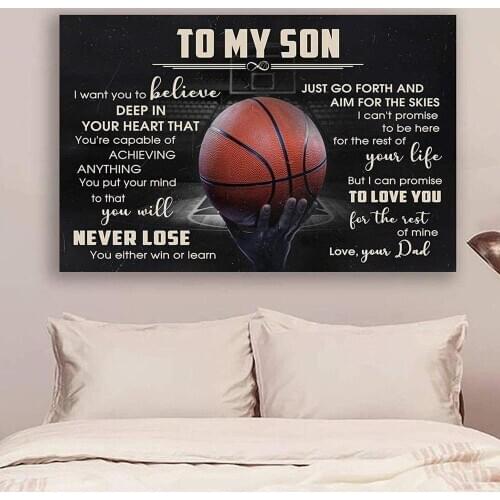 Basketball Poster Prints To My Son Inspirational Quote Wall Art Canvas Painting For Kids Bedroom Decoration Gifts Artwork