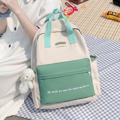 Simple Nylon Backpack for Women Patchwork School Bags Teen Girls Bagpack Anti Theft Rucksack Korean Book Bag Cute Female Mochila