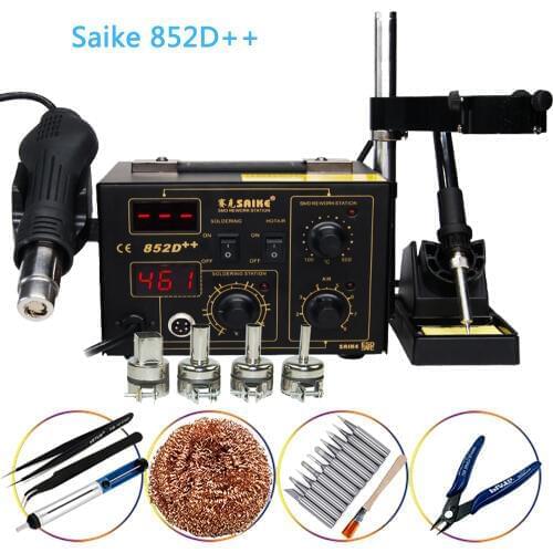 Saike 852D++ Hot Air Rework Station soldering station 220V/110V BGA De-Soldering 2 in 1 with Supply air gun rack ,and many gifts