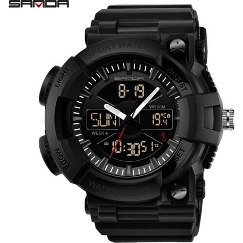 SANDA 2020 Fashion Sports Men Watch Practical Alarm Clock Temperature Measurement Luminous Function Digital Wristwatch Gifts 766