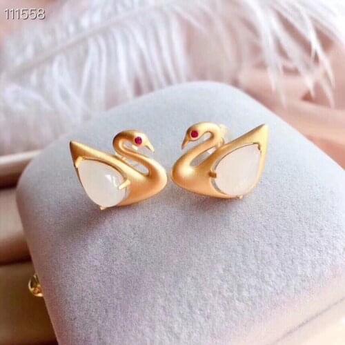 S925 Silver Inlaid Hetian Jade Jasper Earrings for Women Jewelry