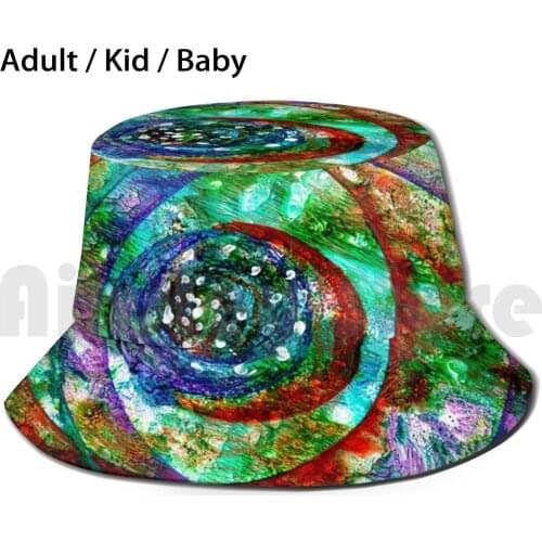 Sun Hat Foldable UV Protection Multicolor Circles Bright Stunning Layers Transparent Geometric Colorful Purple Green Aqua