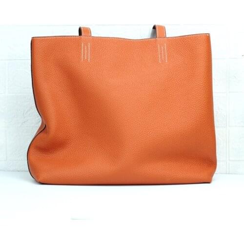 XHTY Leather Tote Bag Double-Sided First Layer Cowhide Both Sides Can Be Used In Contrast Large Bag Simple Shopping Bag Fashion