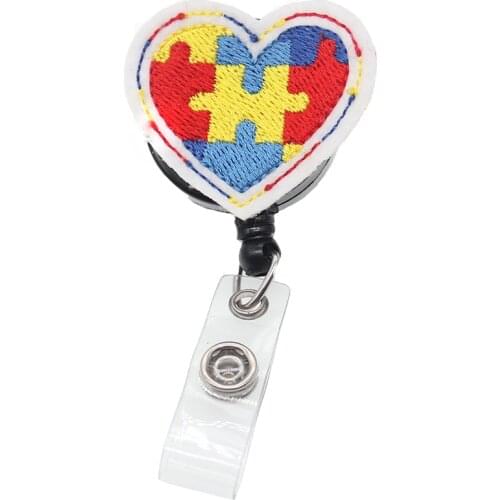 Heart shape Autism Puzzle nurse retractable badge holder reel for nurse