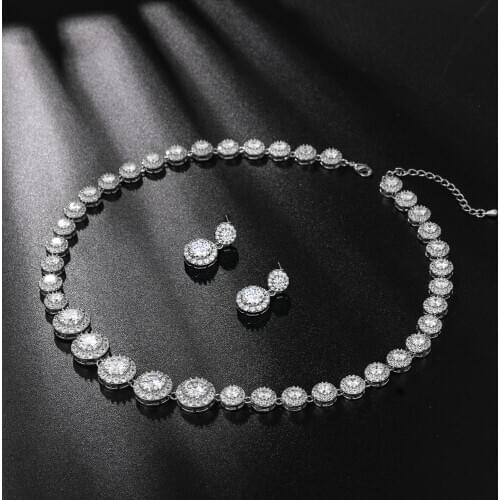 WEIMANJINGDIAN New Arrival Round Cut Icy Cubic Zirconia CZ Crystal Halo Tennis Necklace and Earring Wedding Bridal Jewelry Set