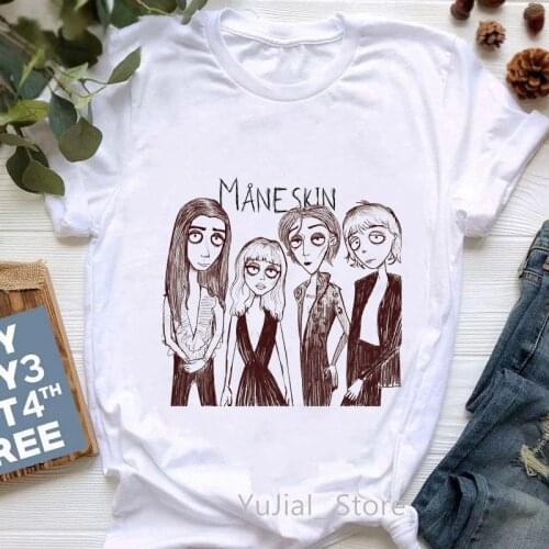 Funny Tshirt Women Clothe 2021 MåNeskin Rock Band Maneskin Cartoon Print T-Shirt Female Summer Oversized T Shirt Femme Wholesale