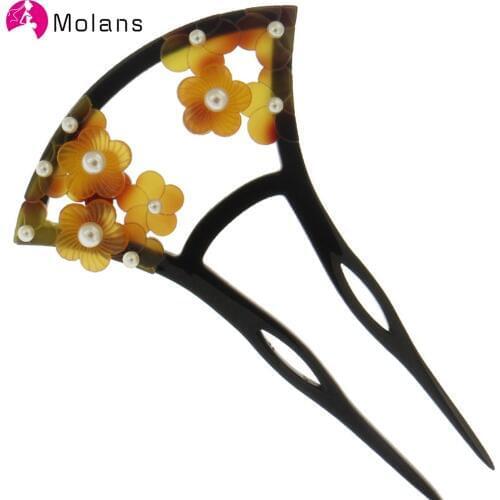 Molans Red-crowned Crane Kimono Hairpin Vintage Acrylic U Shape Hairpin Headdress Female Wedding Jewelry Chinese Hair Stick