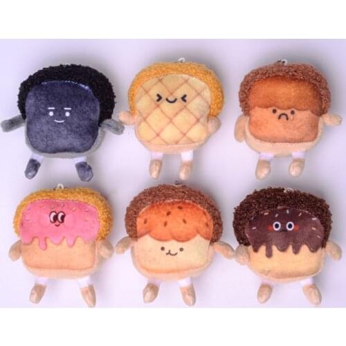 6 Pcs/Set Cute Mini Mood Bread Pineapple Bread Cuttlefish Plush Pendant Bag Hanging Dolls New Creative Small Plush Toy 7 cm