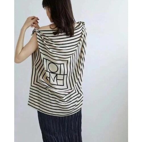 Woman Striped Silk Tank Top Monogram Print Shoulder Bow Tied Fashion Sleeveless Blouse Summer 2022SS