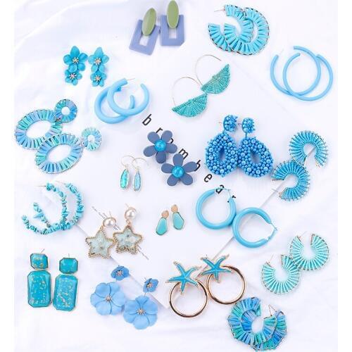 AMORCOME Cute Blue Fashion Earrings for Women 2020 Statement Vintage Acrylic Drop Earrings Fashion Women Jewelry