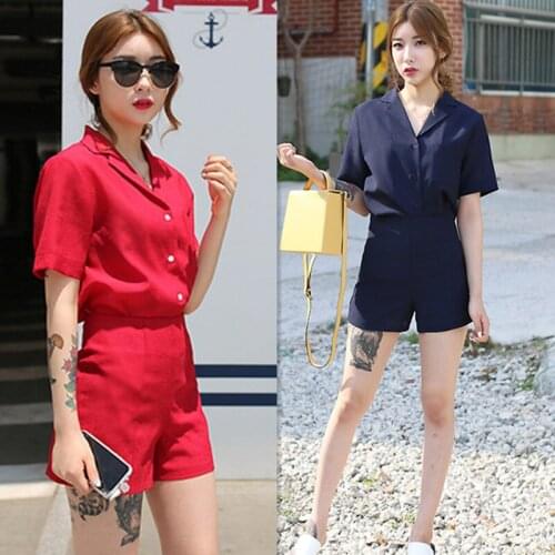 Set female 2019 new casual summer short-sleeved shirt fashion red slim shorts temperament wild elegant womens two-piece suit
