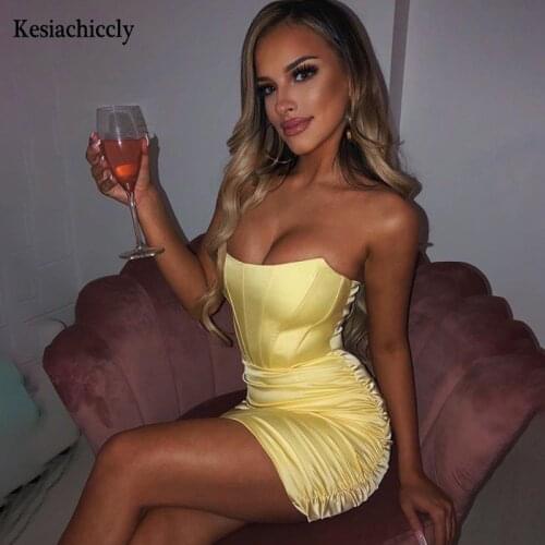 Kesiachiccly Satin Sexy Dress Women Off Shoulder Anti Slip Bodycon Backless Strappy Dress Mini Sundress Summer Dress Vestidos