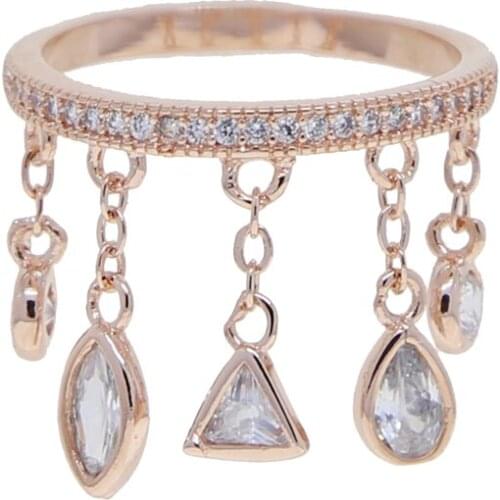 Rose Gold White Cubic Zirconia CZ Heart Ring 2021 Lover Valentines Day Gift Fashion Tassel Tear Drop CZ Ring Jewelry For Women