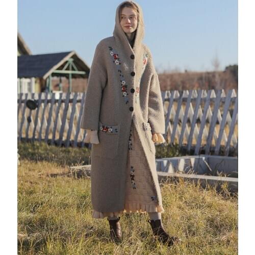 Winter Sweater Women Korean Fashion Hooded Cardigan Sweater Coat Mori Girls Handmade Embroidery Wool Knitted Oversize Sweater