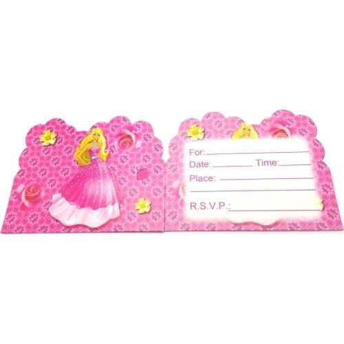 Kids Grils Favors Princess Theme Happy Baby Shower Decoration Paperboard Invitation Cards Birthday Party Events Supplies 10pcs