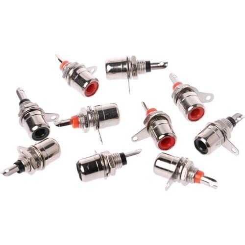 10 Pcs Nickel Plated RCA Phono Chassis Panel Mount Female Socket Adapter Red+Black