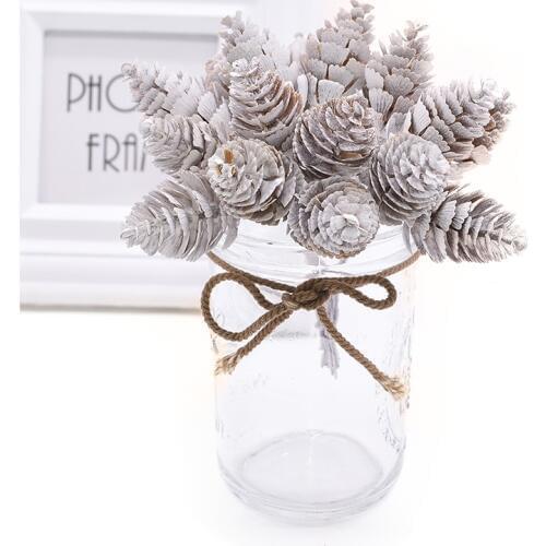 12/20pcs White Artificial Pine Nuts Cones Artificial Flowers Pineapple Grass for Wedding Christmas DIY Wreath Scrapbooking Decor