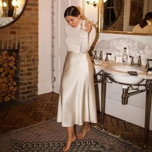 2021 Spring Summer Women Skirt mujer faldas Ladies Satin Skirt Fashion Party Office Skirts Solid High Waist Skirts женские юбки