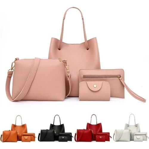 4Pcs/Set New Womens Fashion PU Leather Design Handbag Shoulder Bag Totes Purse Messenger Satchel 2020
