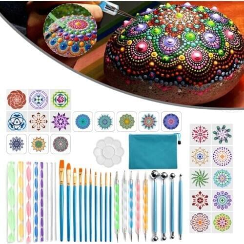 53pcs Mandala Dotting Tools Set for Painting Rock Stone Acrylic Stick Stencil Template Drill Pen Palette Kit