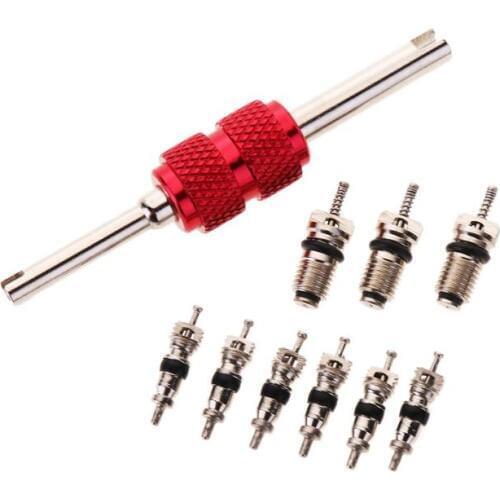 9Pcs Air Conditioning Valve Cores+1pc Remover Tool A/C System Repair Kit Tool Auto Air Conditioning Assortment Remover
