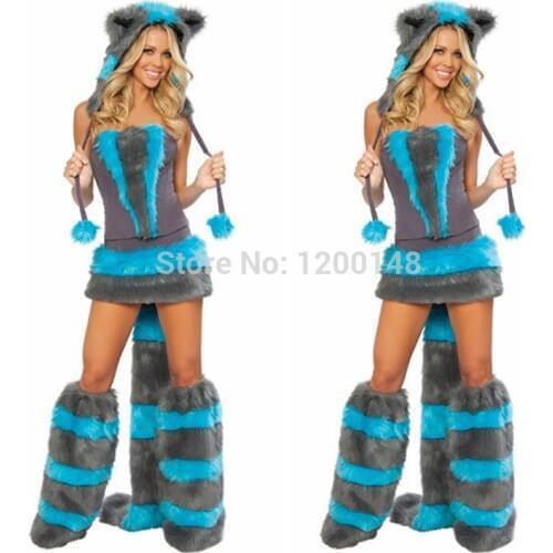 Free Shipping Blue Teddy Panda girl costumes for Halloween Wolf cat ladies apparel clothing exports in Europe and America Game