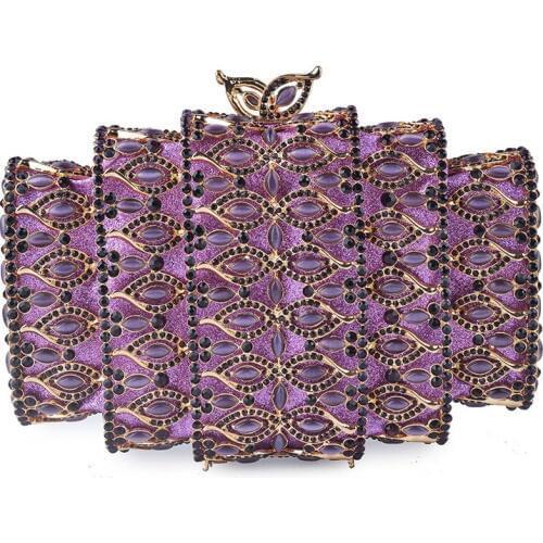 XIYUAN Brand Purple/Silver/Black/Red Evening Bags Clutches Women Crystals Handbags Luxury Metal Party Purse Ladies Shoulder Bag