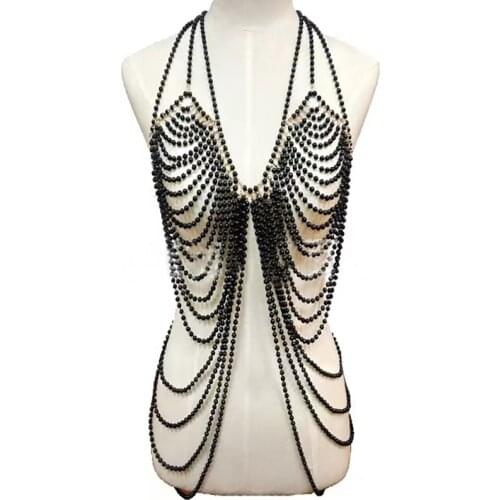 Fashion Pearl Shoulder Chain Jewelry Bead Line Hanging Body Chain Sexy Layered Dress Chain Womens Wedding Accessories