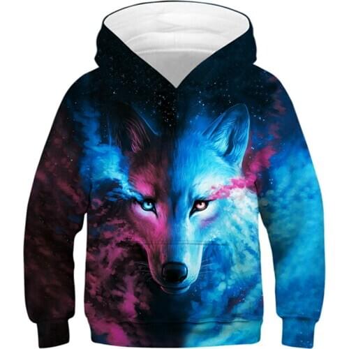 Children Cartoon Anime Fashion Hoodies Boys Girls Animal Wolf Skull Colorful Paint Tiger 3D Printed Sweatshirt Kids Clothes Tops