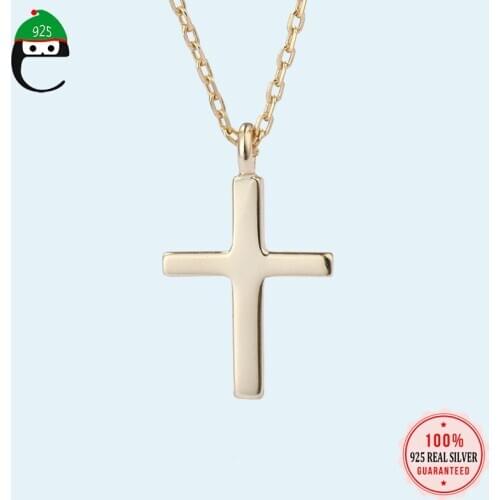 ElfoPlataSi Minimalist Genuine 925 Sterling Silver Jewelry Gold Cross Pendant Neckalce For Women Wedding Jewelry Gift DS1722