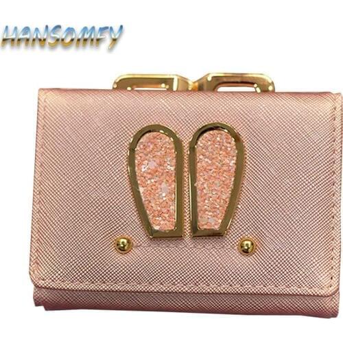 HANSOMFY Fashion Mini Wallet Women Rabbit Ears Metal Hasp Purse Female Famous Designer High Quality PU Leather Coin Purse CY-61