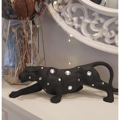 JAGUAR COUGAR LEOPARD DECOR CRYSTAL DIAMOND GEM BLACK COLOR