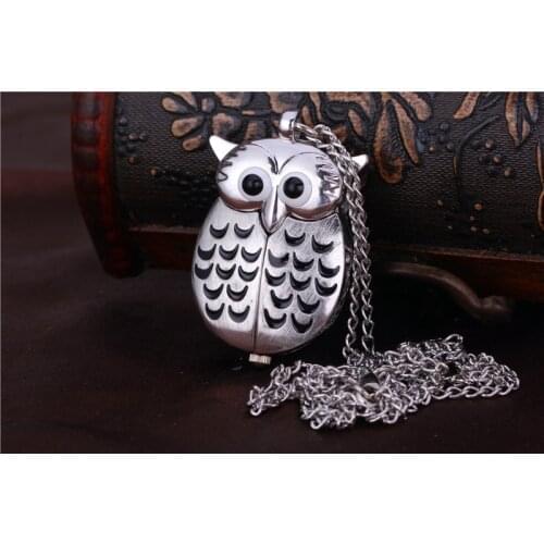Pocket Watch Retro Big Eyes Colorful Owl Fashion Design Quartz Clock With Necklace Ten Colors Are Available