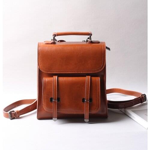 Classic Leather Cowhide Han Edition Joker Institute Wind Han Edition Women Backpack Retro High Quality Large Capacity Bags