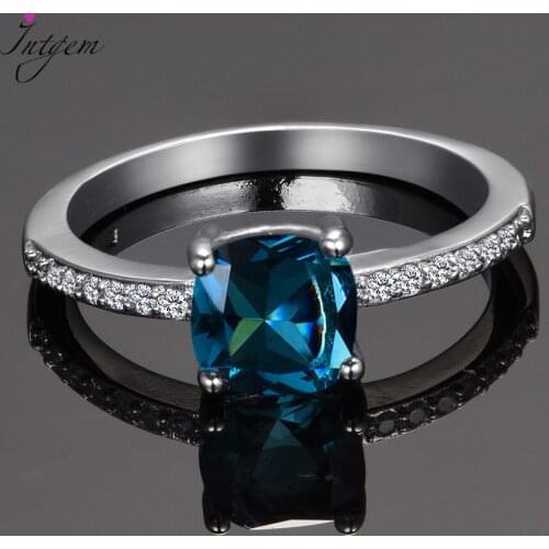 Real 925 Sterling Silver Peacock Blue Aquamarine Zircon Ring Party Engagement Wedding Fashion Rings Jewelry Gifts for Women Men