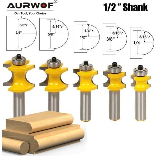 LAVIE 1 PC 12mm 1/2 Shank Bullnose Half Round Bit Endmill Router Bits Wood 2 Flute Bearing Woodworking Tool Milling Cutter 03008