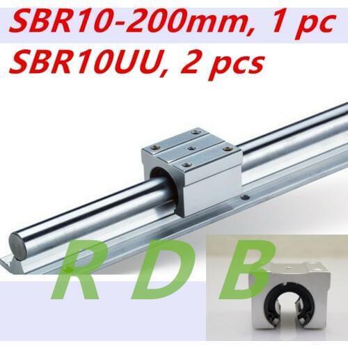 1 pc SBR10 200mm linear rail diameter 10mm Linear Guide Support Rails for cnc parts and 2 pcs of SBR10UU 10 mm linear bearing